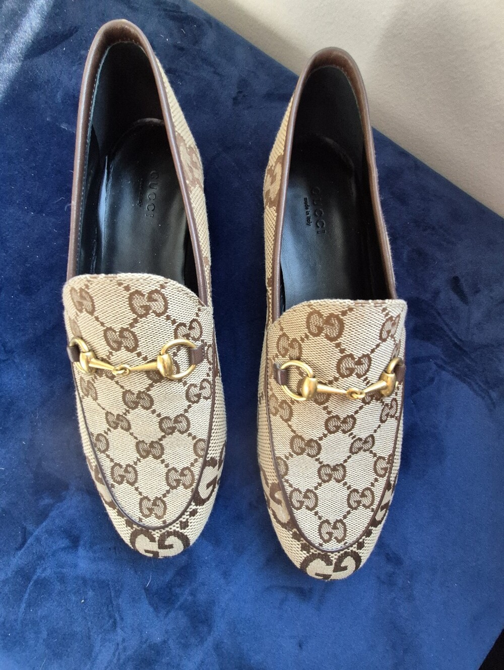 Gucci Beige Monogram Canvas Horsebit Loafers with Gold Hardware